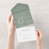 Modern Sage Green Ampersand Minimal Wedding All In One Uitnodiging (Afscheurbaar)