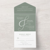 Modern Sage Green Ampersand Minimal Wedding All In One Uitnodiging (Binnen)