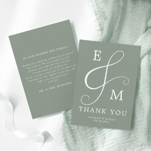 Modern Sage Green Ampersand Monogram Weddenschap Bedankkaart