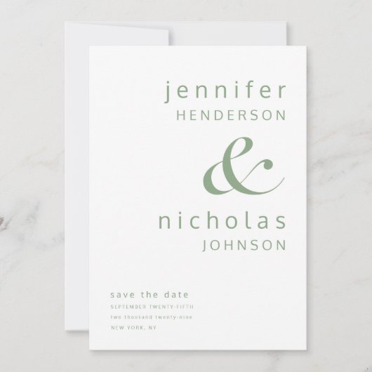 Modern Sage Green Ampersand Typografie Foto Save The Date (Voorkant)