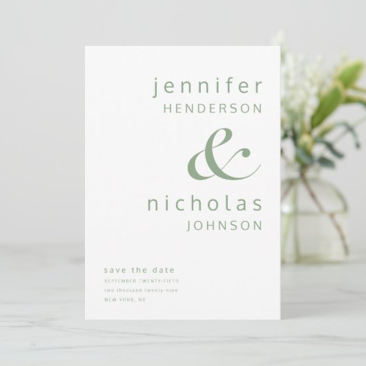 Modern Sage Green Ampersand Typografie Foto Save The Date (Staand voorkant)