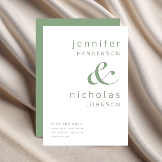 Modern Sage Green Ampersand Typography Wedding Save The Date