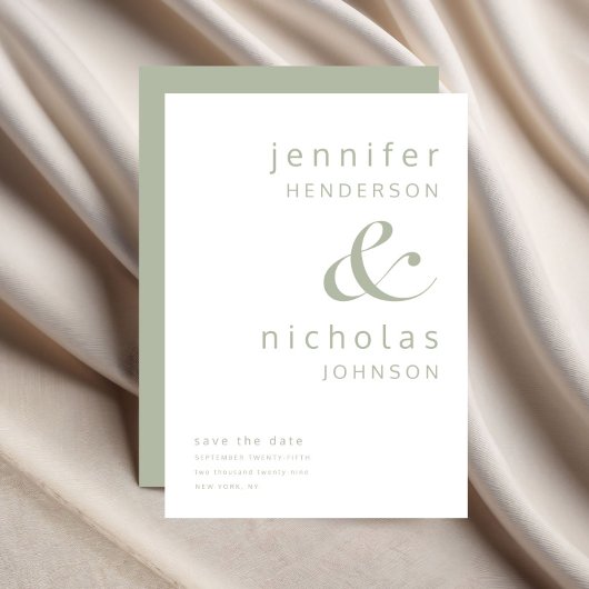Modern Sage Green Ampersand Typography Wedding Save The Date