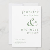Modern Sage Green Ampersand Typography Wedding Save The Date (Voorkant)