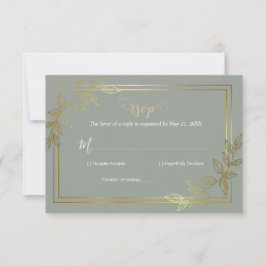 Modern Sage Green and Gold Foil Botanical Elegant RSVP Kaartje