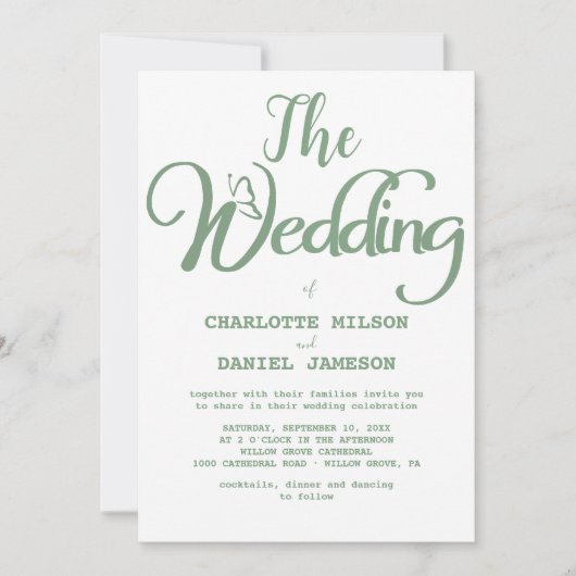 Modern Sage Green and White Simple Wedding Kaart (Voorkant)