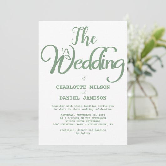 Modern Sage Green and White Simple Wedding Kaart (Staand voorkant)