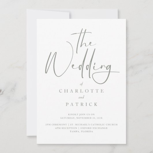Modern Sage Green and White Simple Wedding Kaart (Voorkant)