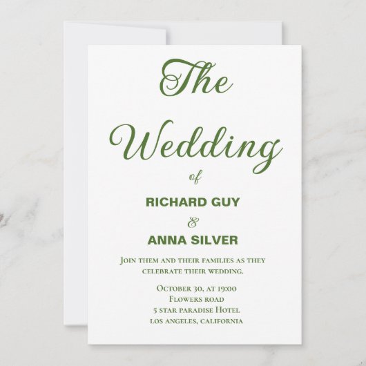 Modern Sage Green and White Simple Wedding Kaart (Voorkant)