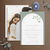 Modern Sage Green Arch Botanical Photo Wedding Inv Kaart
