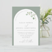 Modern Sage Green Arch Botanical Photo Wedding Kaart (Staand voorkant)
