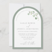 Modern Sage Green Arch Botanical Photo Wedding Kaart (Voorkant)