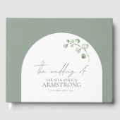 Modern Sage Green Arch Botanical Script Weddenscha Gastenboek (Voorkant)