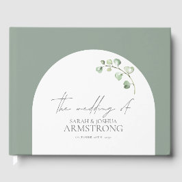 Modern Sage Green Arch Botanical Script Weddenscha Gastenboek