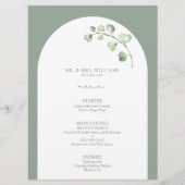 Modern Sage Green Arch Botanical Script Weddenscha Menu (Voorkant)