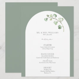 Modern Sage Green Arch Botanical Script Weddenscha Menu