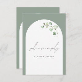 Modern Sage Green Arch Botanical Script Weddenscha RSVP Kaartje