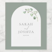 Modern Sage Green Arch Botanical Script Weddenscha Wijn Etiket (Enkel label)