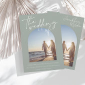 Modern Sage Green Arch Initiaal Photo Wedding Kaart