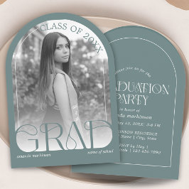 Modern Sage Green Arch Photo Graduation Party Kaart