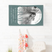 Modern Sage Green Arch Photo Graduation Welcome Spandoek (Insitu)
