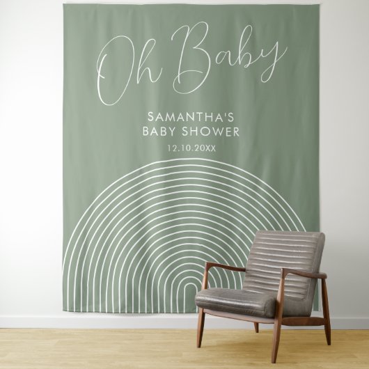 Modern Sage Green Baby Shower Backdrop Wandkleed (In situ)