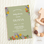 Modern Sage Green Baby shower Floral Elegant Kaart