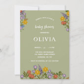 Modern Sage Green Baby shower Floral Elegant Kaart (Voorkant)
