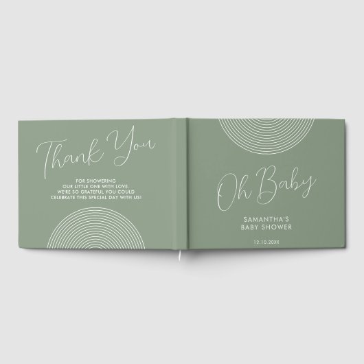 Modern Sage Green Baby Shower geometric Gastenboek (Volledig)