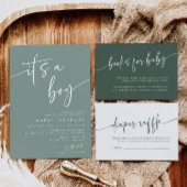 Modern Sage Green Baby shower Invitation It a Boy Kaart