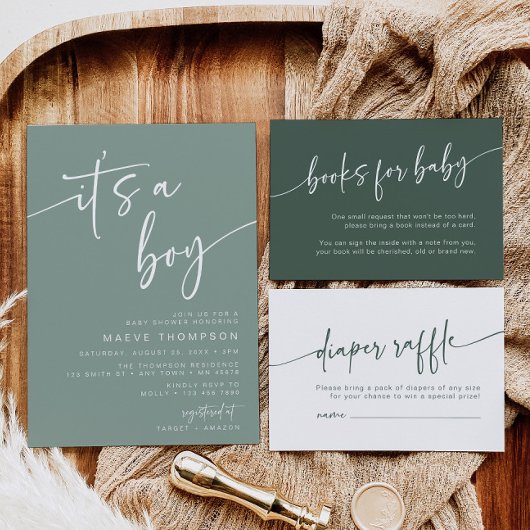 Modern Sage Green Baby shower Invitation It a Boy Kaart