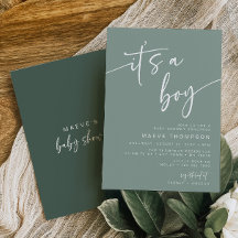 Modern Sage Green Baby shower Invitation It a Boy