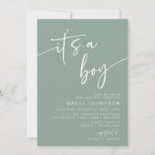 Modern Sage Green Baby shower Invitation It a Boy Kaart (Voorkant)