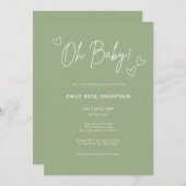 Modern Sage Green Baby Shower Minimal Script Kaart (Voorkant / Achterkant)