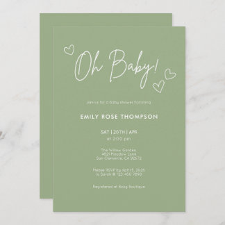 Modern Sage Green Baby Shower Minimal Script Kaart