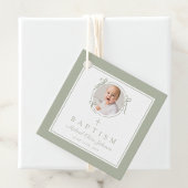 Modern Sage Green Baptism Photo Bedankjes Labels