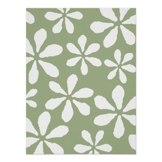 Modern Sage Green Bloemenpatroon Eenvoudig Botanis Perfect Poster (Voorkant)
