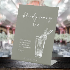 Modern Sage Green Bloody Mary Bar Trouwbord Reclamebord Met Voetstuk