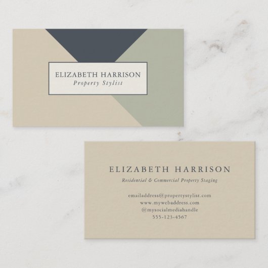 Modern Sage Green Blue Linen Geometric Design Visitekaartje (Voorkant / Achterkant)