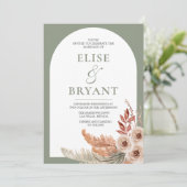 Modern Sage Green Boh Arch Floral Wedding Kaart (Staand voorkant)