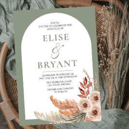 Modern Sage Green Boh Arch Floral Wedding Kaart