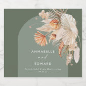 Modern Sage Green Bohemian Pampas Grass Botanical Sparkling Wijnetiket (Enkel label)