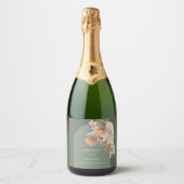 Modern Sage Green Bohemian Pampas Grass Botanical Sparkling Wijnetiket (Voorkant)