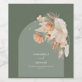 Modern Sage Green Bohemian Pampas Grass Botanical Wijn Etiket (Enkel label)