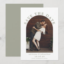 Modern Sage Green Boho Arch Photo Wedding Save The Date