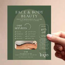 Modern Sage Green Boho Beauty Spa Salon Marketing Flyer