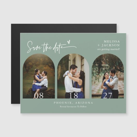 Modern Sage Green Boho Save the Date Arch Photo (Voorkant / Achterkant)