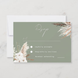 Modern Sage Green Boho White Floral Wedding RSVP Kaartje