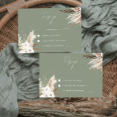 Modern Sage Green Boho White Floral Wedding RSVP Kaartje