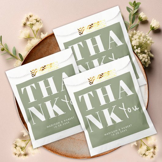 Modern Sage Green Bold Dank u huwelijksfeest Bedankzakje